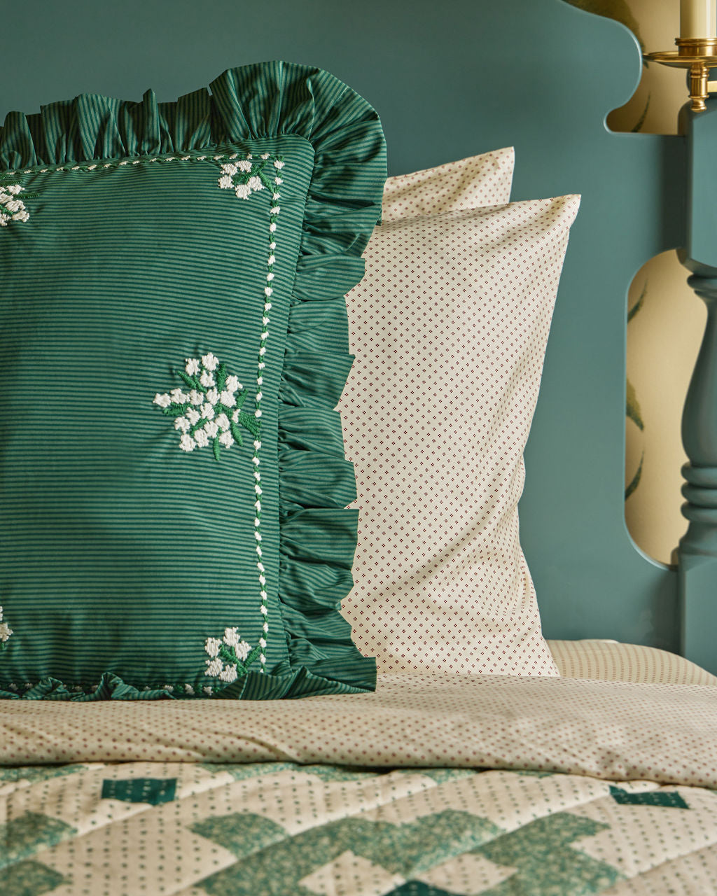 Lily Embroidered Ruffled Pillow