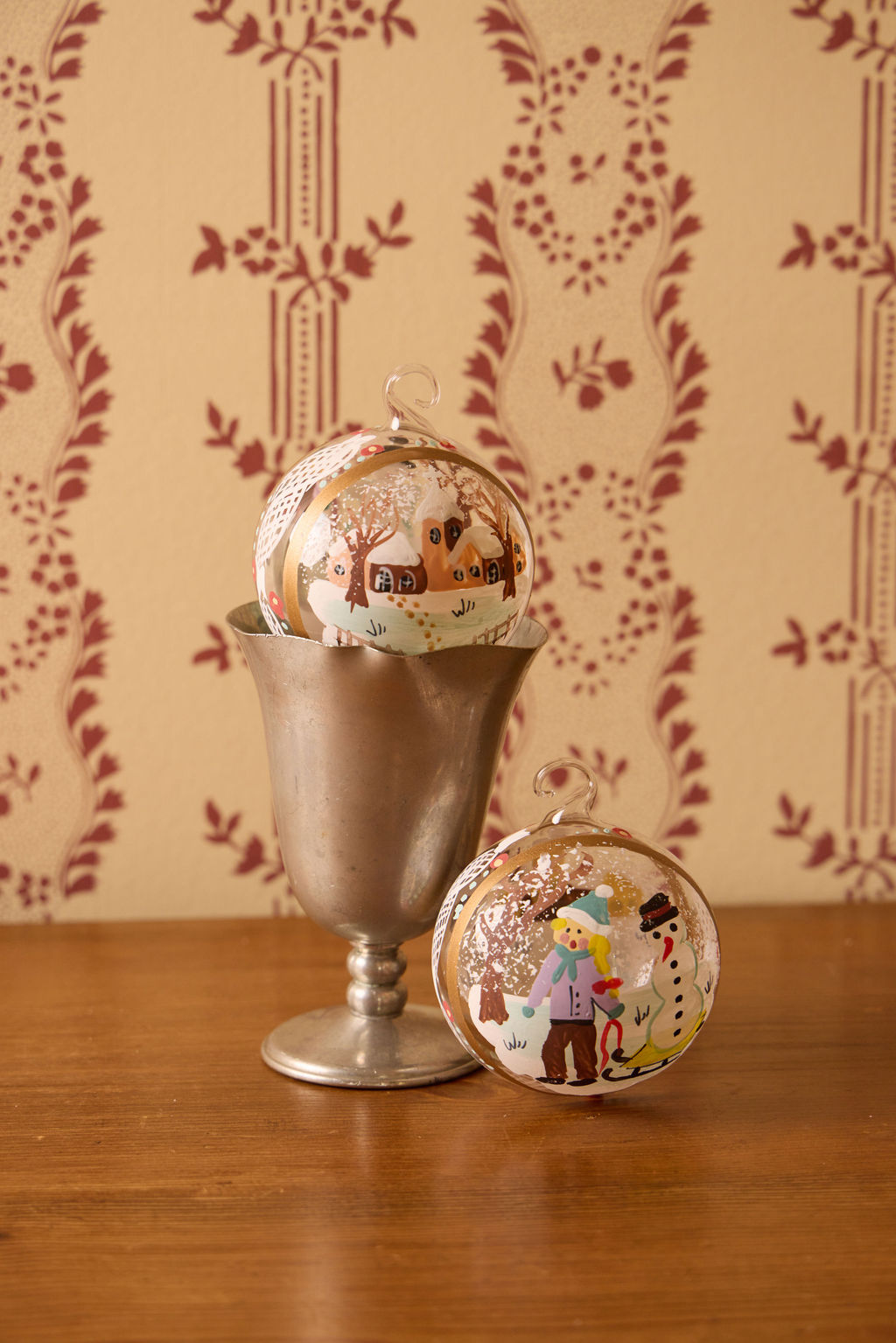 Snowy Scene Painted Glass Ornament