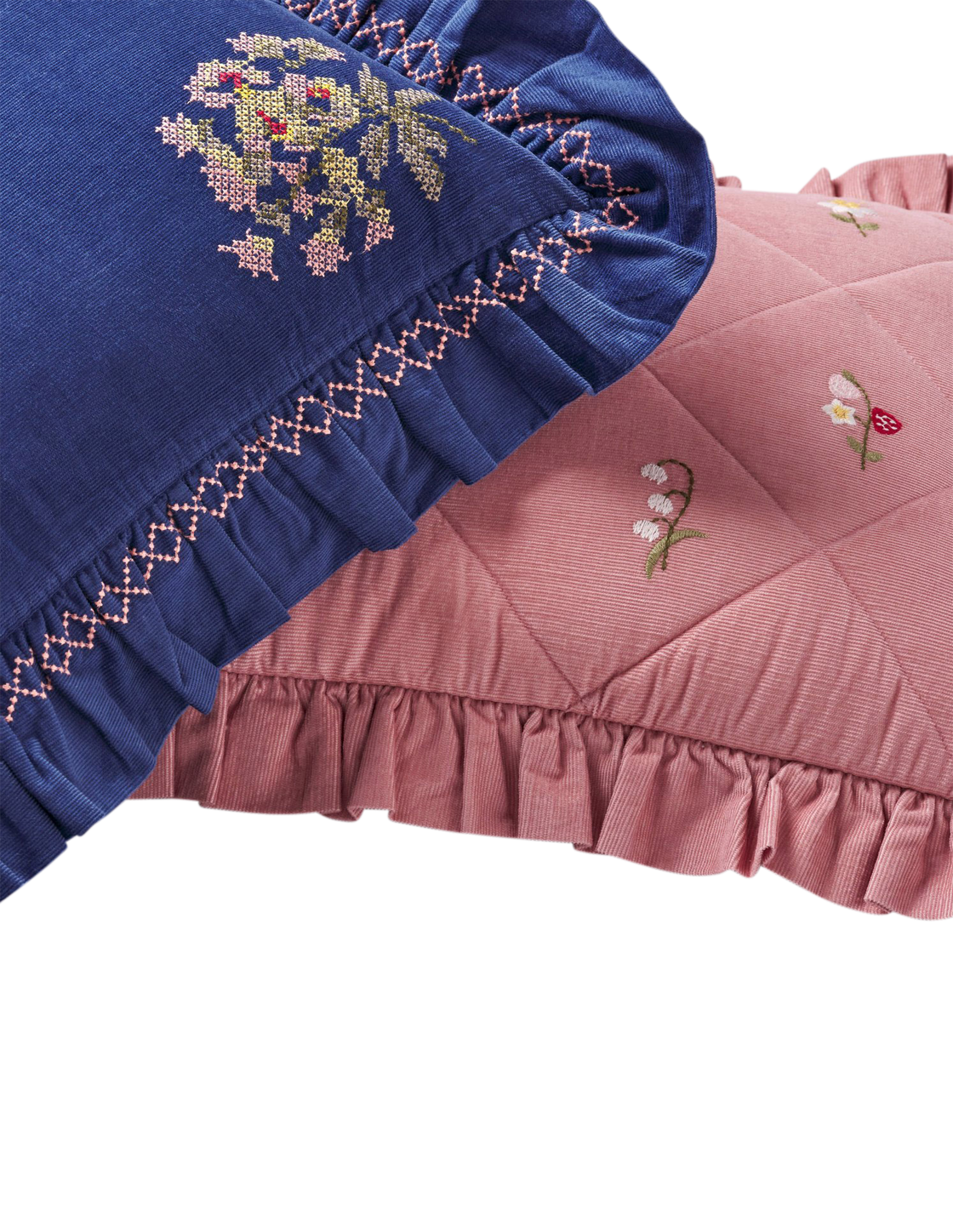 Blueberry Ristipisto Corduroy Frill Pillow