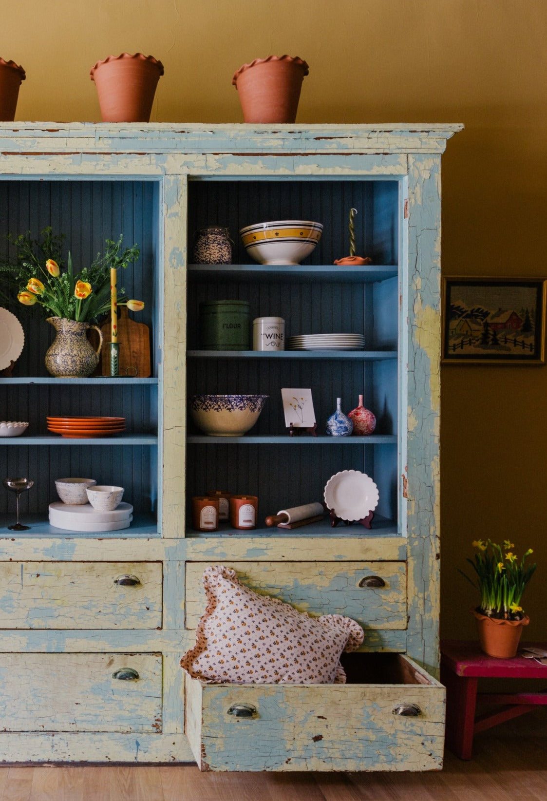 Yellow Hand-Painted Serving Bowl