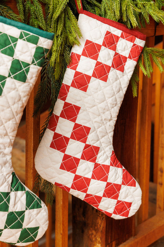 Red Diamond Quilted Christmas Stocking