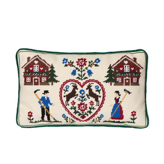 Swiss Folk Needlepoint Pillow