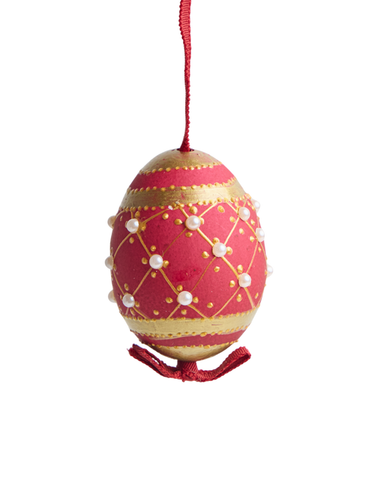 Red and Gold Trellis Egg Ornament