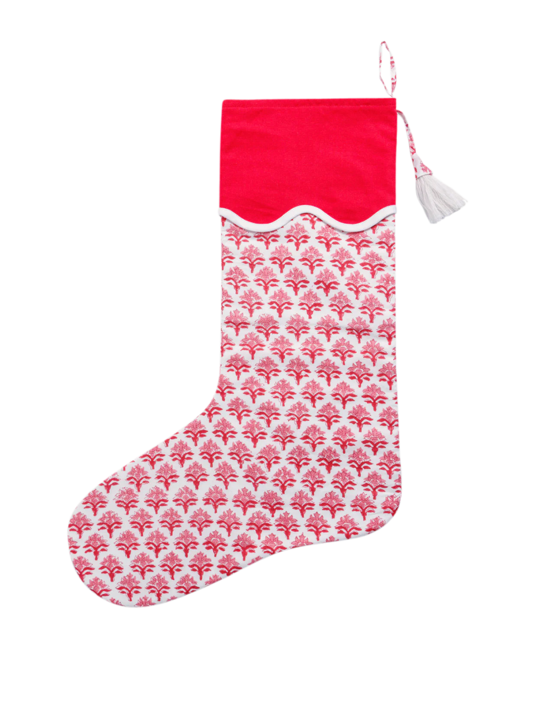 Red Flower Scalloped Christmas Stocking