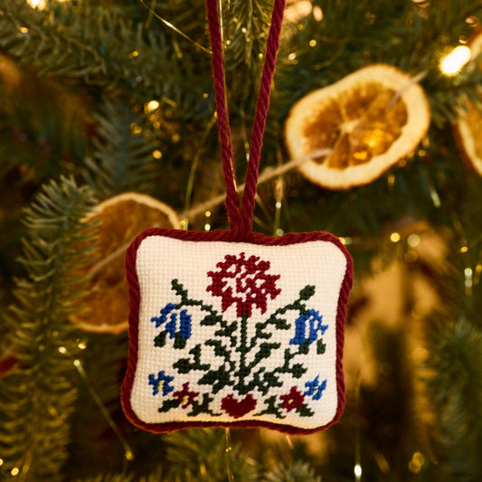 Holiday Floral Needlepoint Ornament