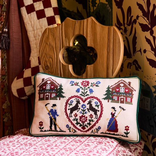 Swiss Folk Needlepoint Pillow