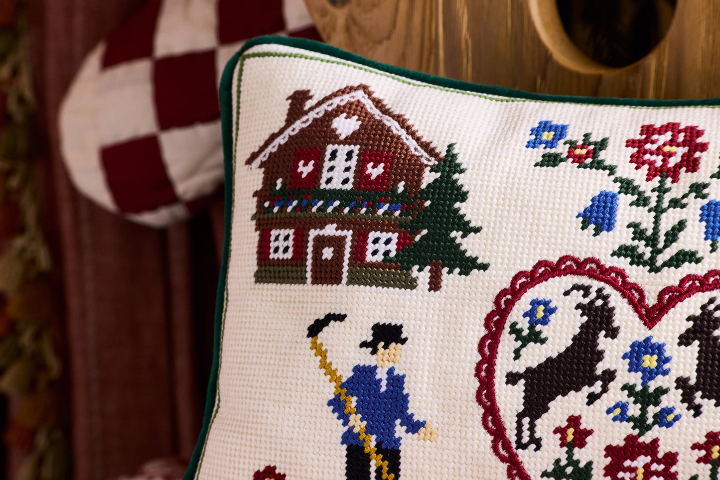 Swiss Folk Needlepoint Pillow