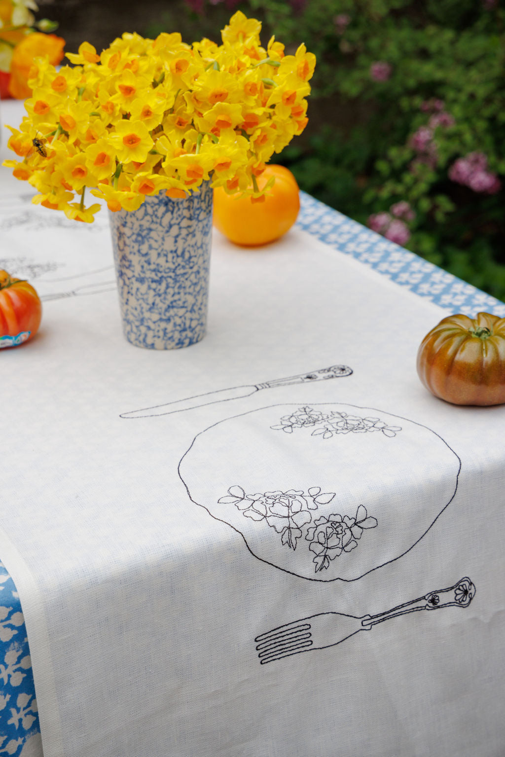 Black Silver Service Embroidered Table Runner