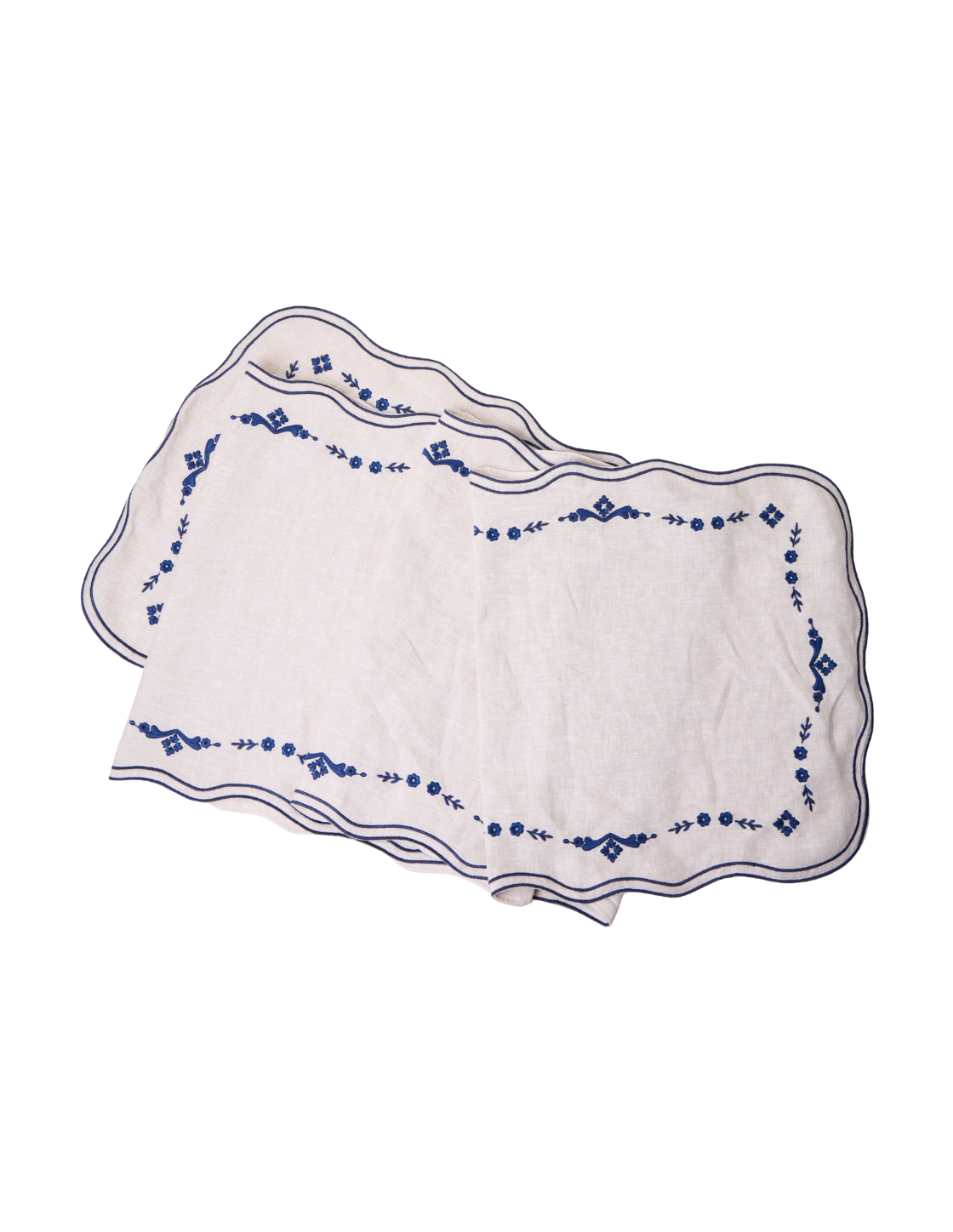 Blue Floral Embroidered Runner