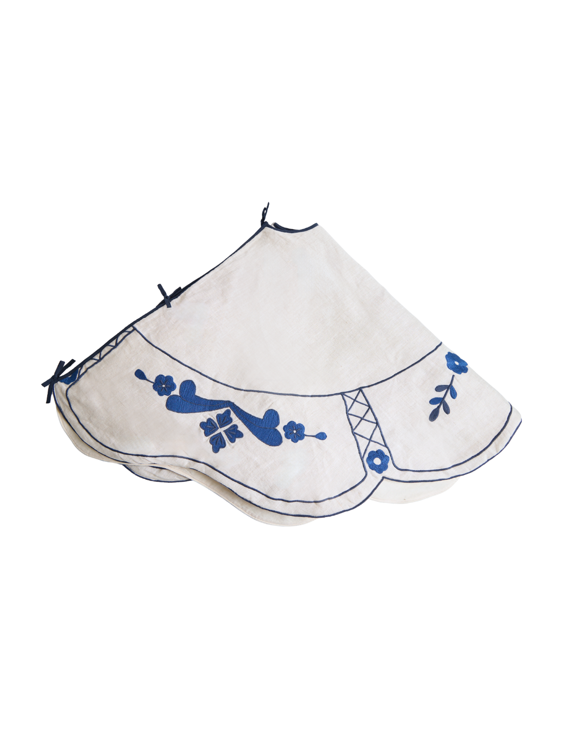 Blue Floral Embroidered Christmas Tree Skirt