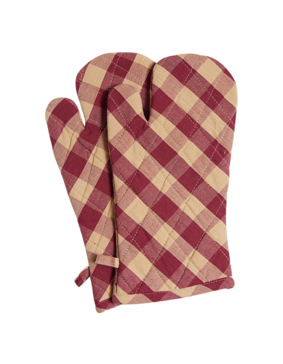 Burgundy Check Oven Mitten Pair