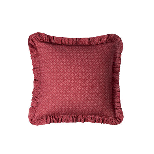 Red Zwölfermuster Ruffled Throw Pillow